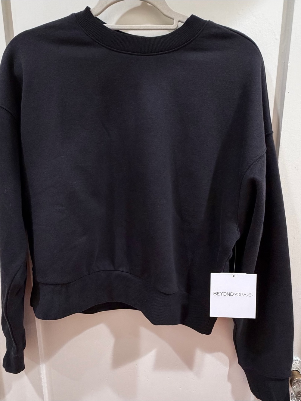 Beyond Yoga Black Ribbed-Neck Sweatshirt